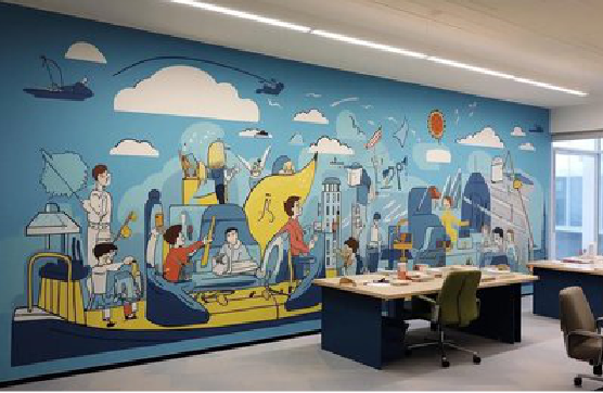 三江办公室墙绘的特点。